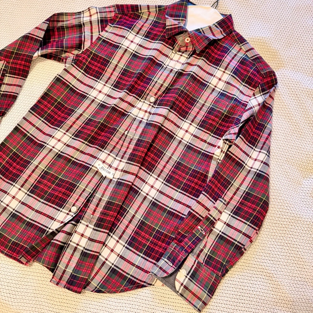 CREWCUTS J. Crew Boys Tartan Plaid Button Down Shirt Red White Black - Picture 2 of 9